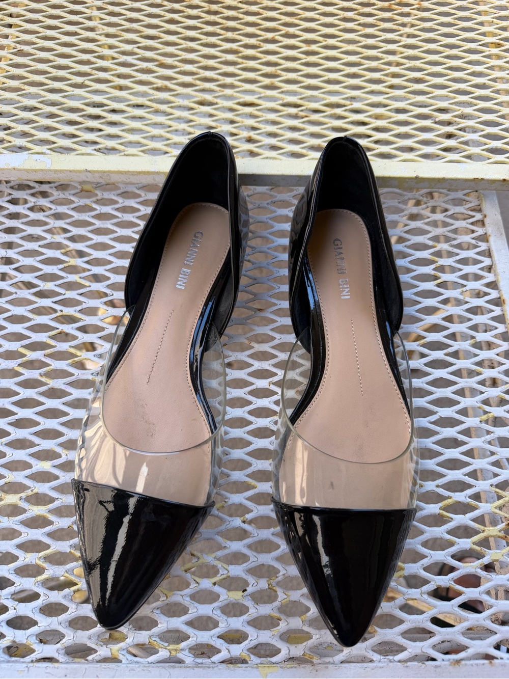 Gianni Bini Black Patent Pointed-Toe Flats with Clear Panels
